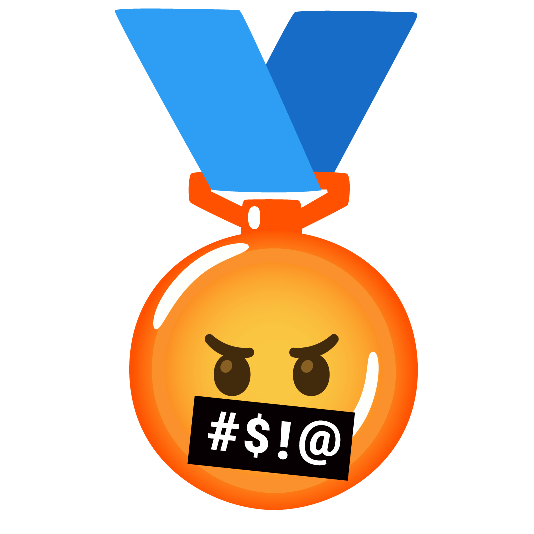 first place medal face with symbols on mouth