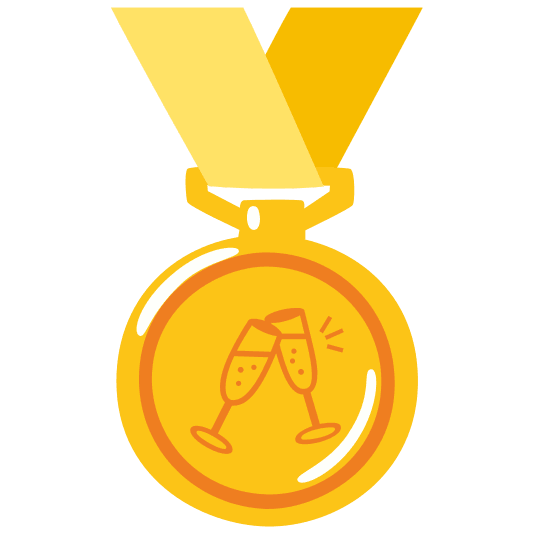 first place medal clinking glasses