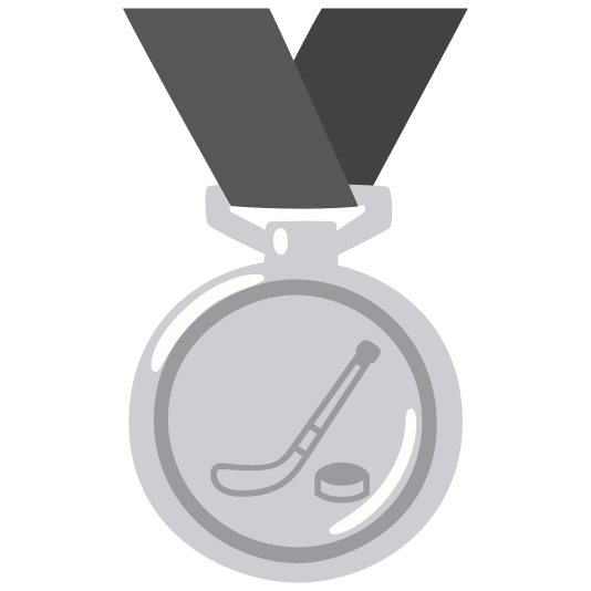 second place medal ice hockey stick and puck