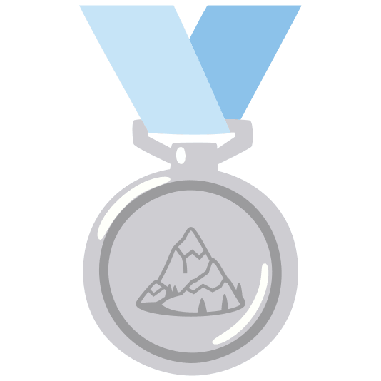 second place medal snow capped mountain