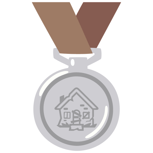 second place medal derelict house building