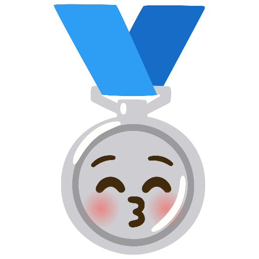 second place medal kissing closed eyes