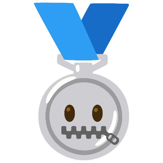 second place medal zipper mouth face