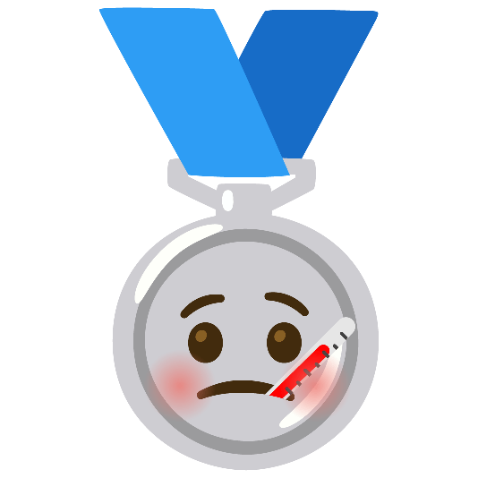 second place medal face with thermometer