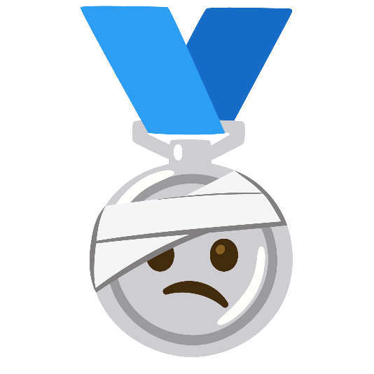 second place medal face with head bandage