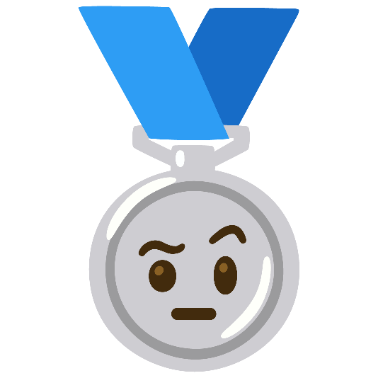 second place medal face with raised eyebrow