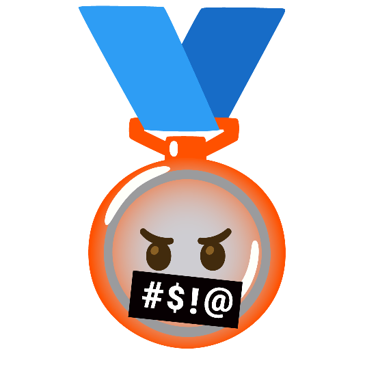 second place medal face with symbols on mouth