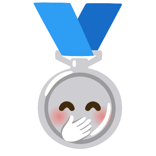 second place medal face with hand over mouth