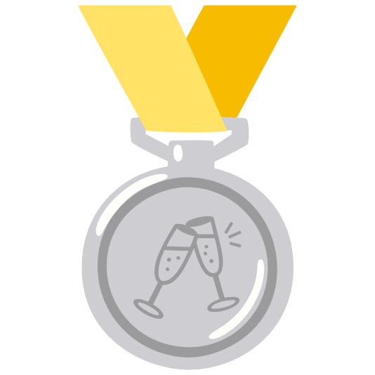 second place medal clinking glasses