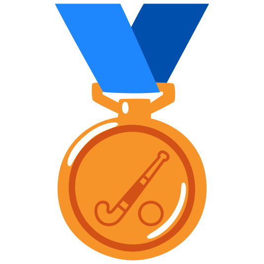 third place medal field hockey stick and ball