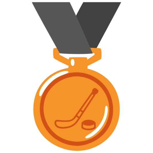 third place medal ice hockey stick and puck