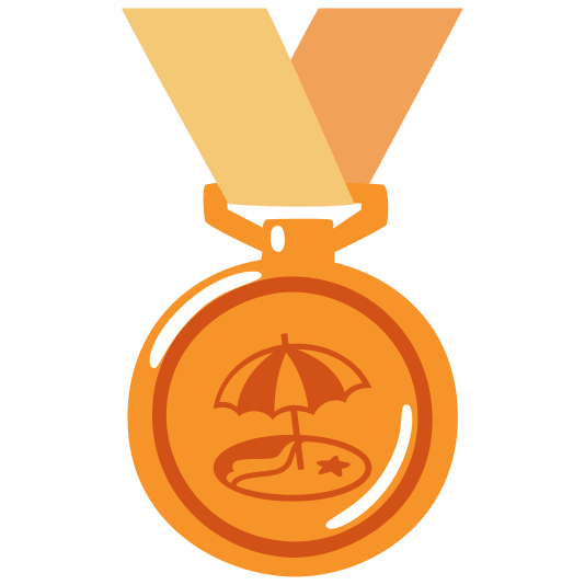 third place medal beach with umbrella
