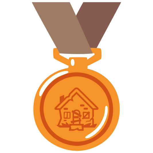 third place medal derelict house building