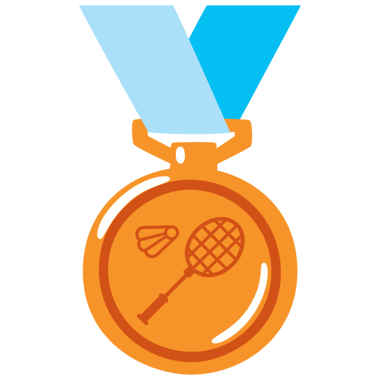 third place medal badminton racquet and shuttlecock