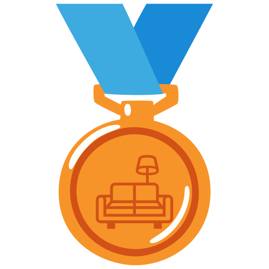 third place medal couch and lamp