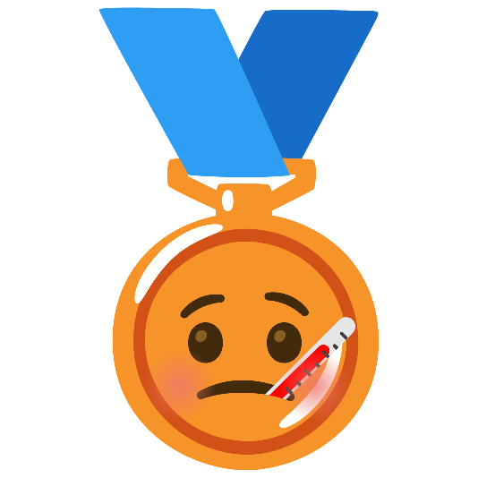 third place medal face with thermometer