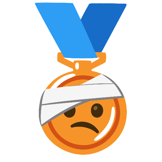 third place medal face with head bandage
