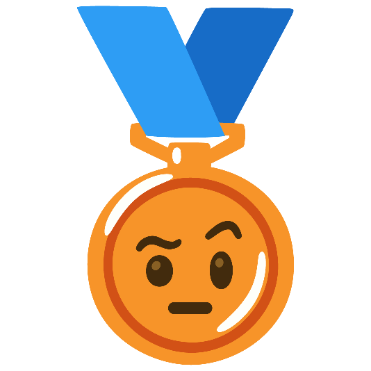 third place medal face with raised eyebrow