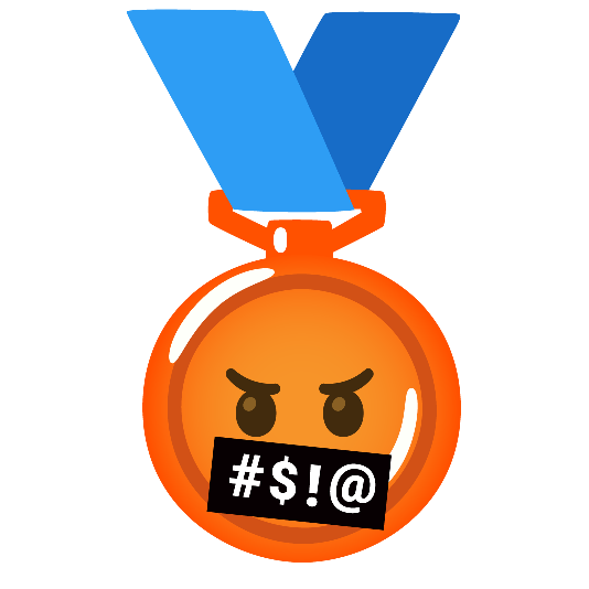 third place medal face with symbols on mouth