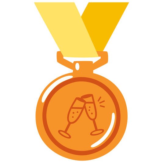 third place medal clinking glasses