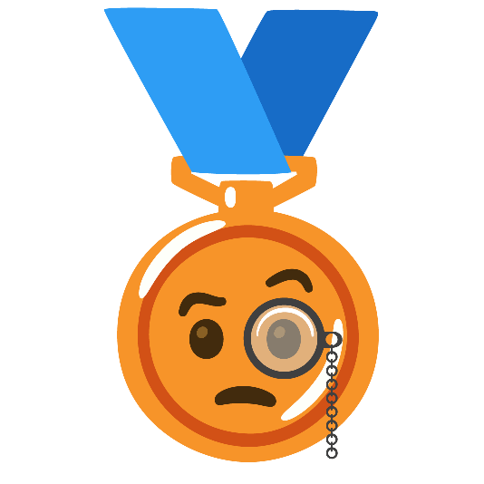 third place medal face with monocle