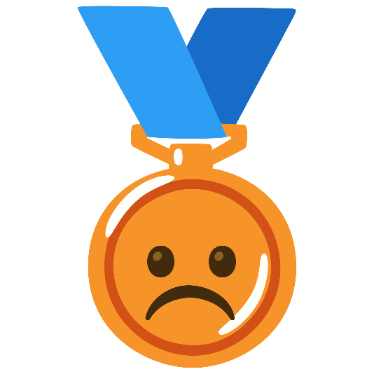 third place medal white frowning face