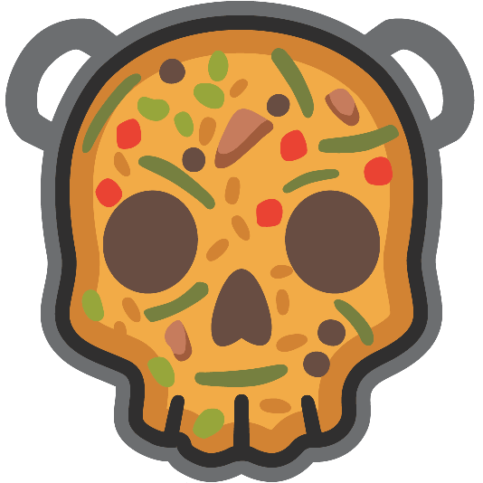 shallow pan of food skull