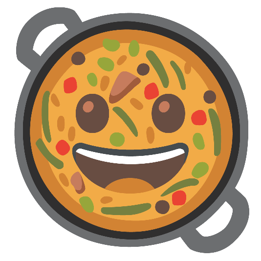 shallow pan of food grinning