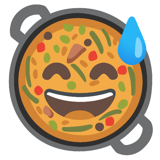 shallow pan of food sweat smile