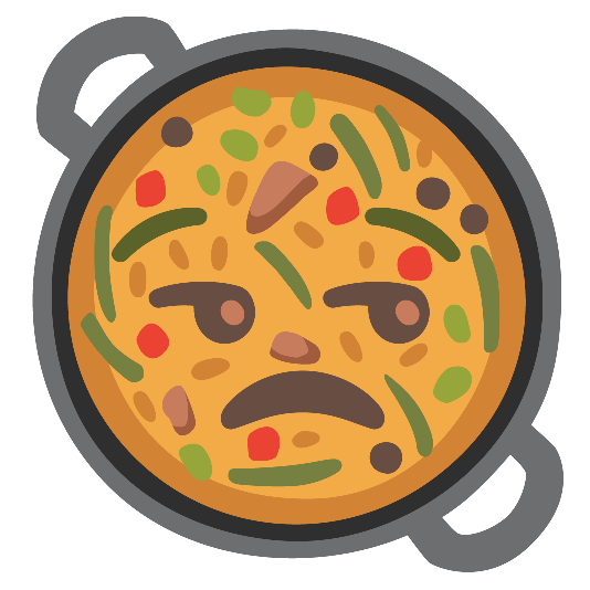 shallow pan of food unamused