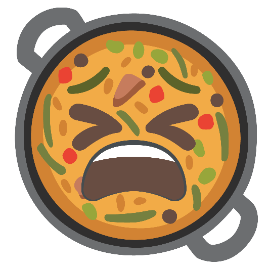 shallow pan of food tired face