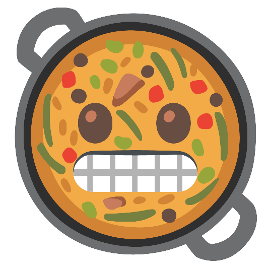 shallow pan of food grimacing