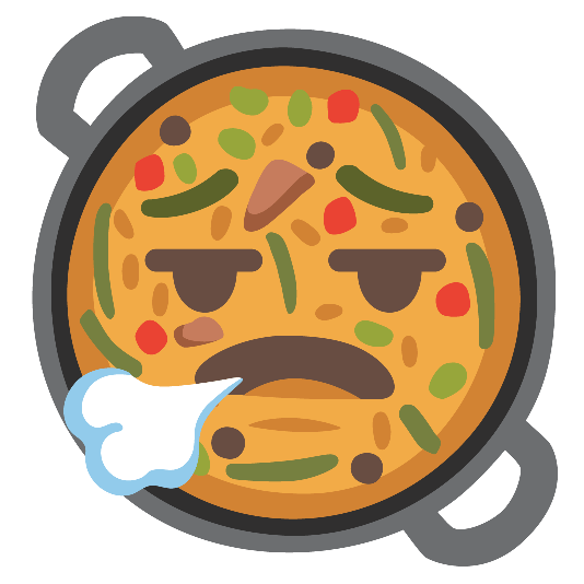 shallow pan of food face exhaling