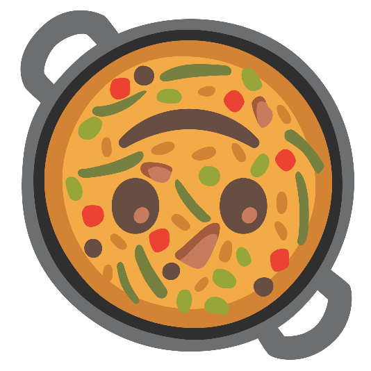 shallow pan of food upside down face