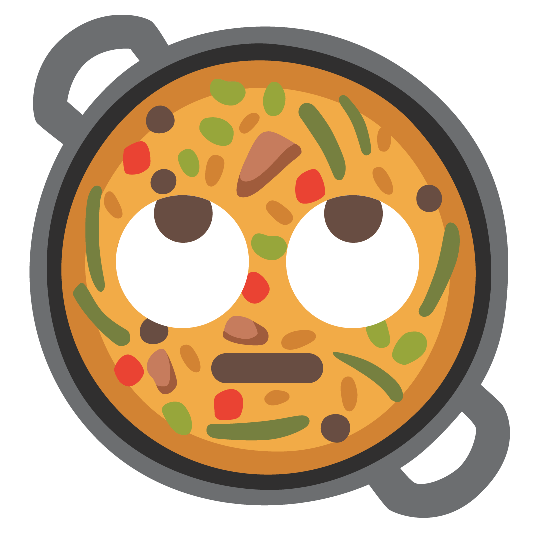 shallow pan of food face with rolling eyes