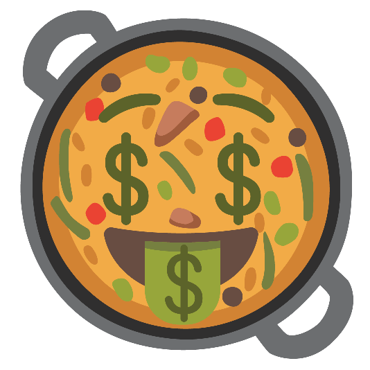 shallow pan of food money mouth face