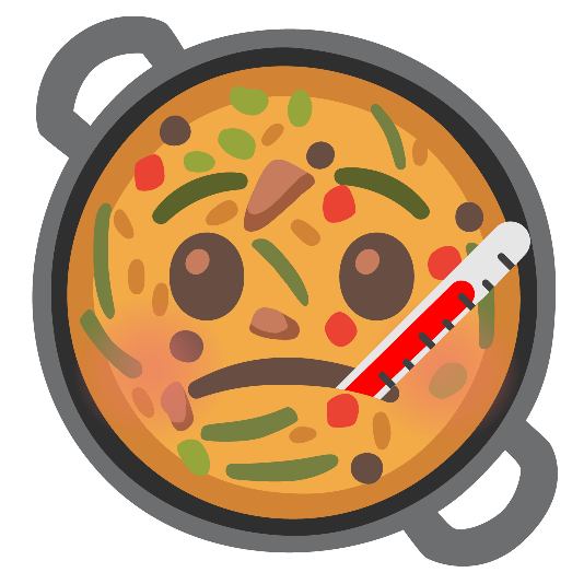 shallow pan of food face with thermometer