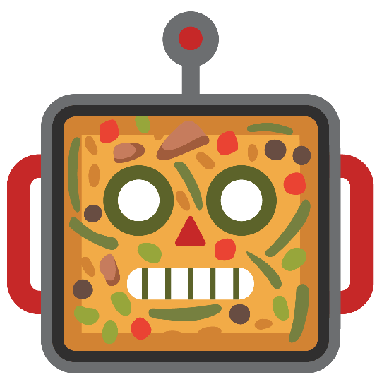 shallow pan of food robot face