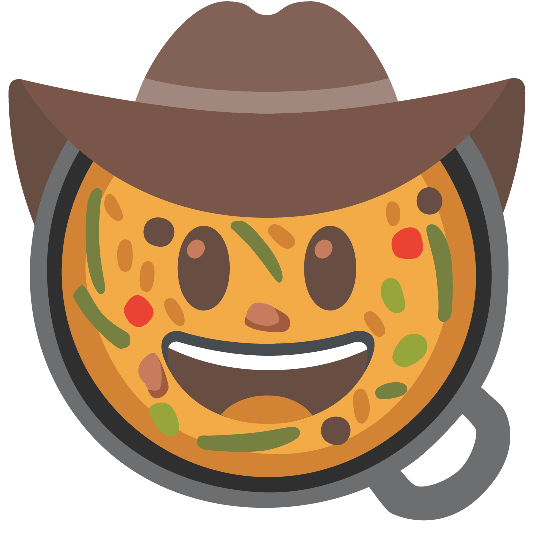 shallow pan of food face with cowboy hat