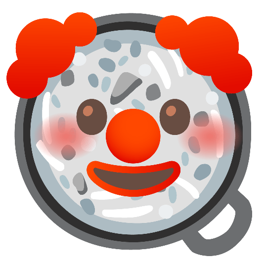 shallow pan of food clown face