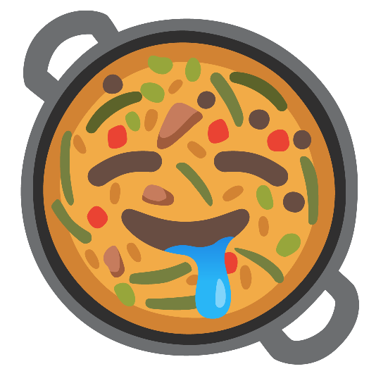 shallow pan of food drooling face