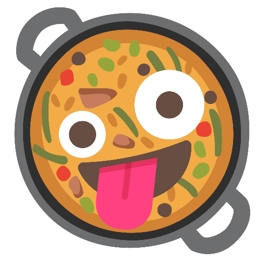 shallow pan of food zany face