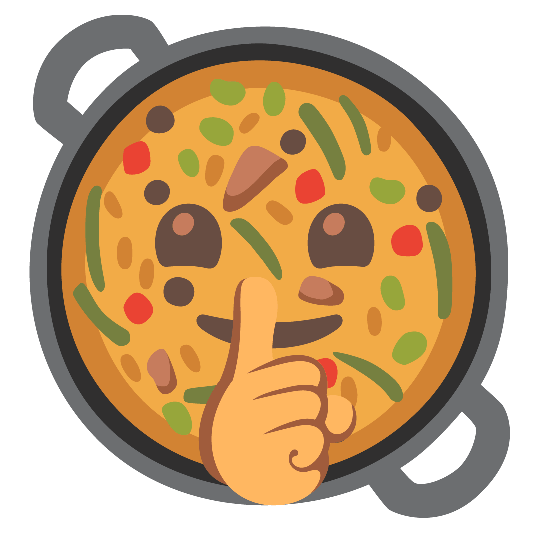 shallow pan of food shushing face