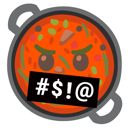 shallow pan of food face with symbols on mouth