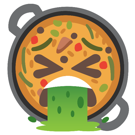 shallow pan of food face vomiting