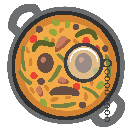 shallow pan of food face with monocle