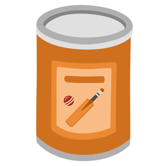 canned food cricket bat and ball