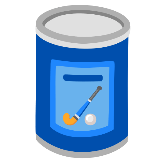 canned food field hockey stick and ball