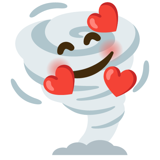 smiling face with 3 hearts tornado