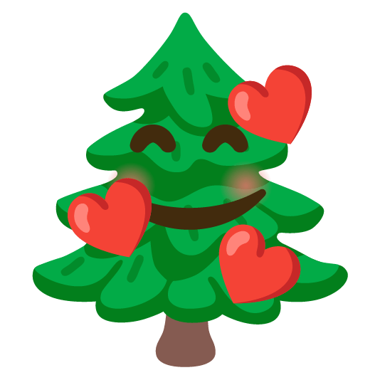 smiling face with 3 hearts evergreen tree